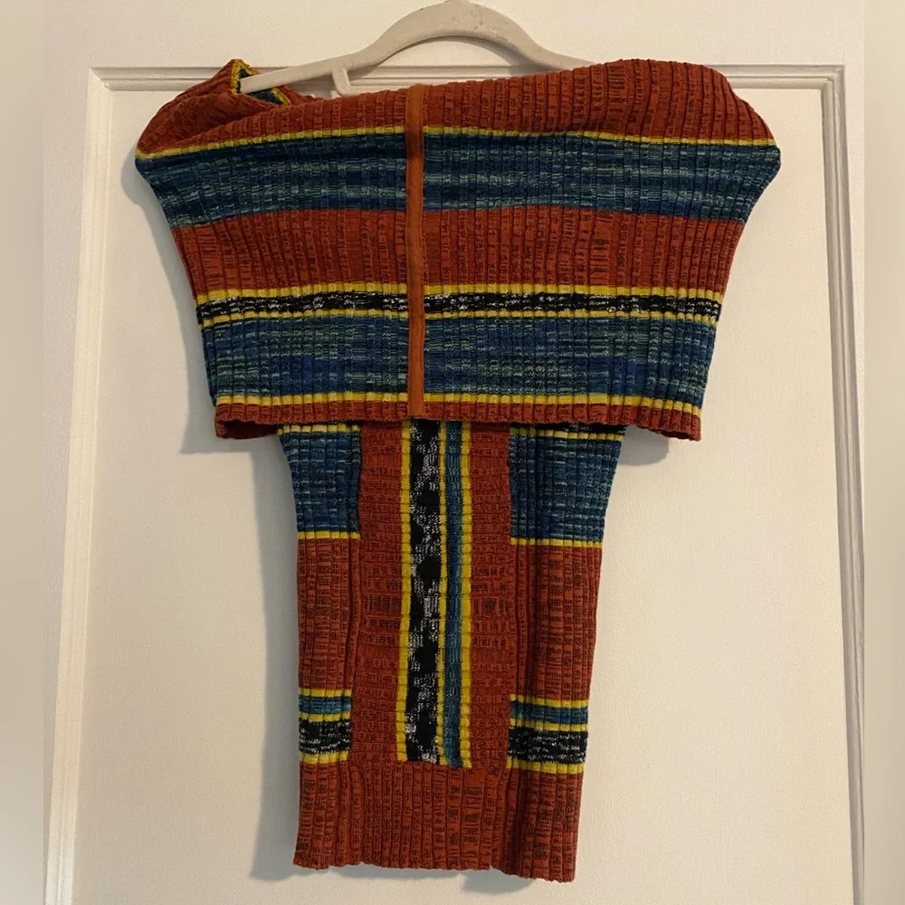 Free People Striped Carly Cowl Neck Ribbed Tank Top Sweater Orange Size Small